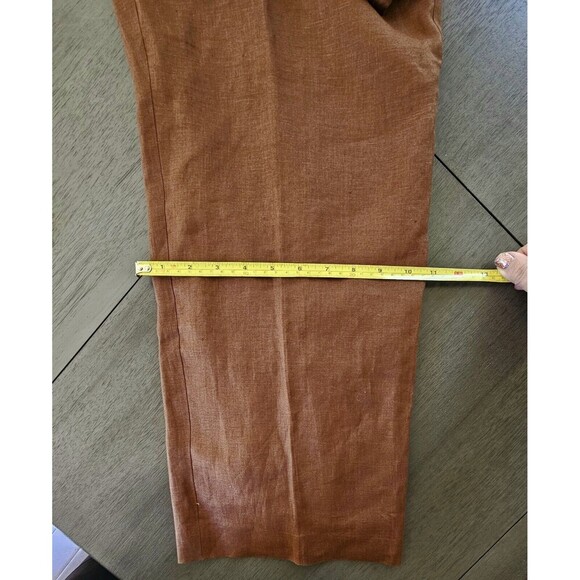 100% Irish Linen Brown Cropped Pants Flat Front Size 14 Lagenlook Minimalistic - Picture 7 of 8